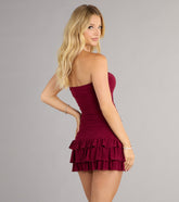 Flirt Alert Strapless Ruffle Mini Dress